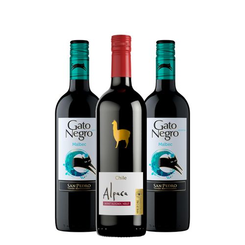 Kit Gato Negro Malbec e Alpaca Cabernet Sauvignon/Merlot- 3 Unidades