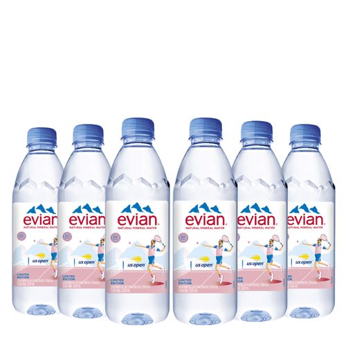 Kit Água Evian Pet Sem Gás 500ml US Open Limited Edition Gf 6 Unidades