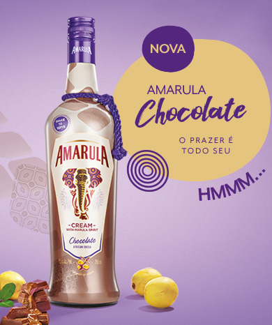 Imagem com garrafas de Amarula e a seguinte frase - Nova Amarula Chocolate o prazer é todo seu hmmm...
